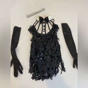 Black sequins tuxedo type one piece Medium Child Weissman Costume.
